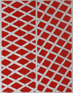示差性の絵画-赤と銀II ／パネル・綿布・アクリル絵具／2013年／91.0×72.7cm